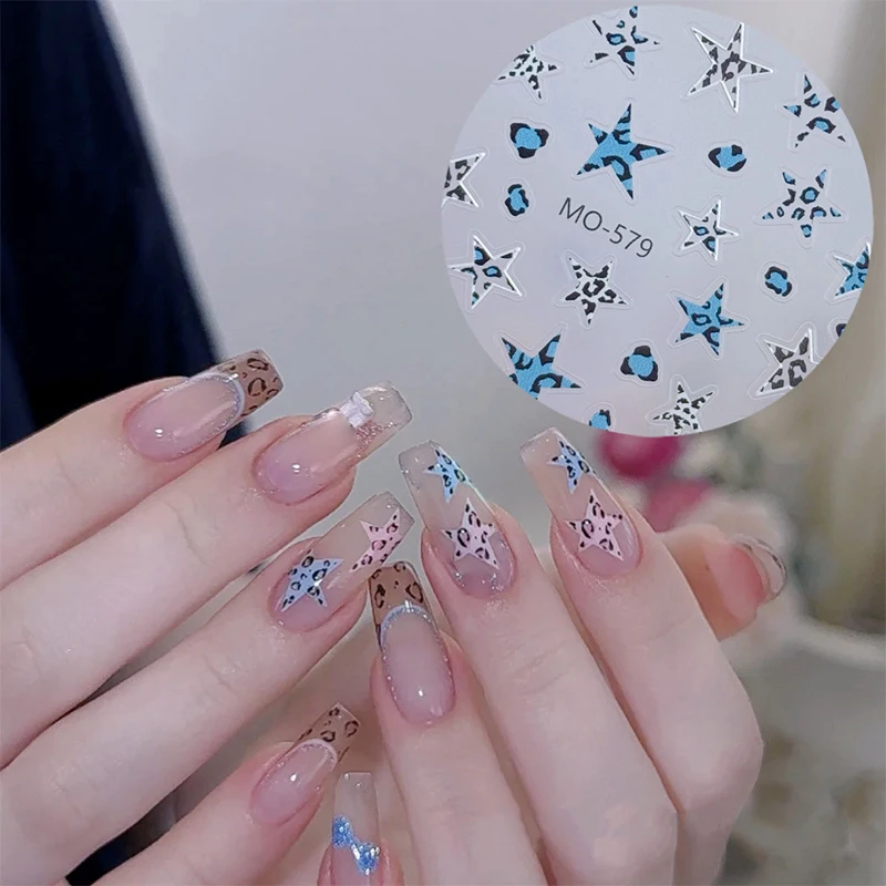 

1pc Irregular Pentagram Colorful Gird Polka Dot Line Bowknot Shiny Nail Art Stickers Self Adhesive Decoration Manicure Decal