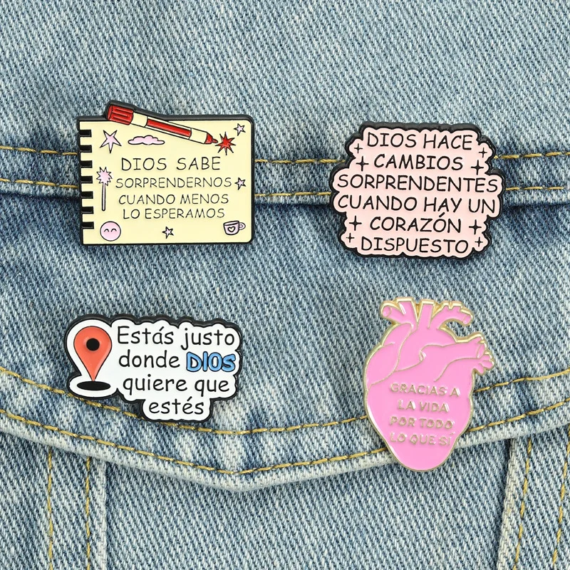 Spanish Christian Faith Enamel Pins Set Religious God Quote Brooch Lapel Backpack Badge Gift for Believers