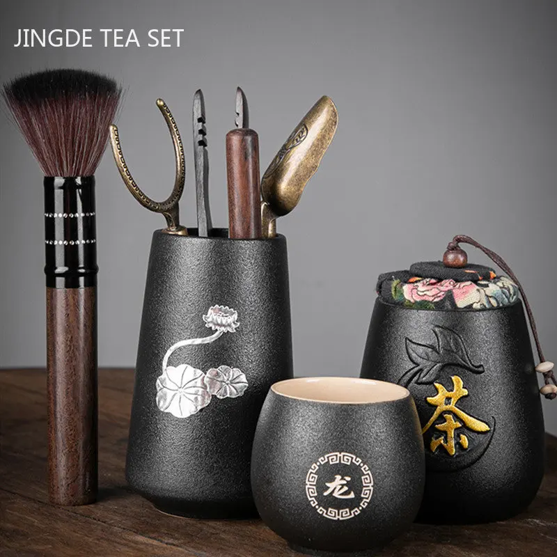 Solid Wood Ebony Tea Ceremony Six Gentlemen Set Chinese Tea Set Accessories Tea Art Tools Tea Knife Desktop Decoration