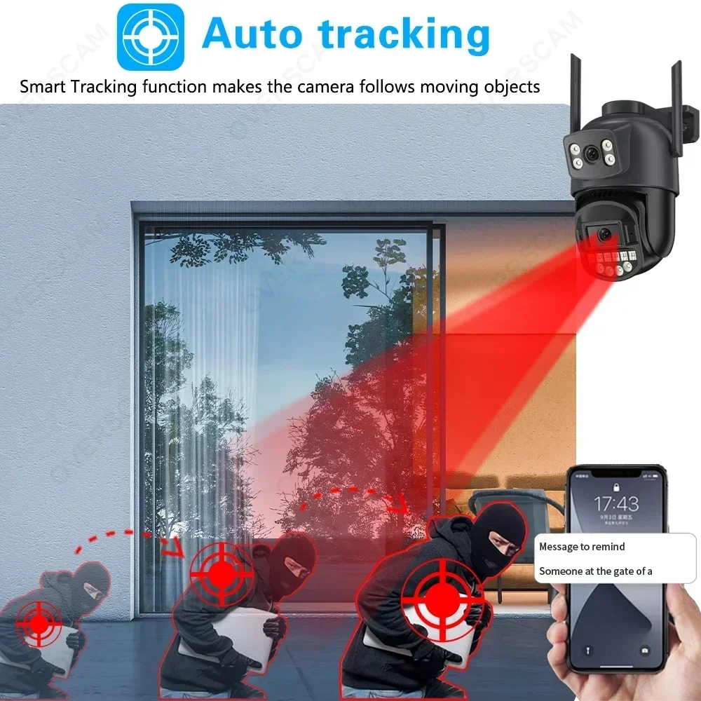 كاميرا IP 10 ميجابكسل واي فاي PTZ عدسة مزدوجة 5K 2.4/5G كاميرا مراقبة خارجية تتبع تلقائي اللون للرؤية الليلية حماية 8 ميجابكسل