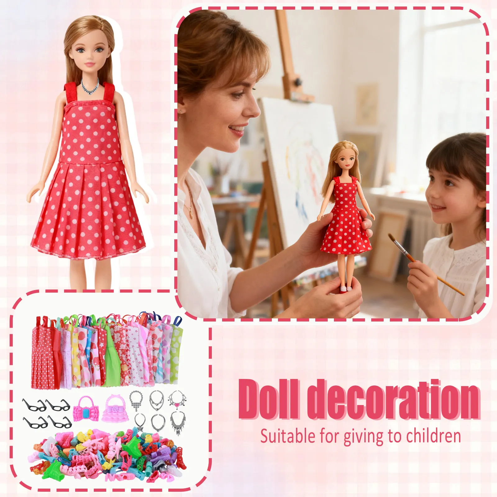 32 pcs Random Doll Clothes and Accessories 10pcs Fashion Dresses 22pcs Shoes Glasses Necklaces Handbag for Barbie Doll view 2
