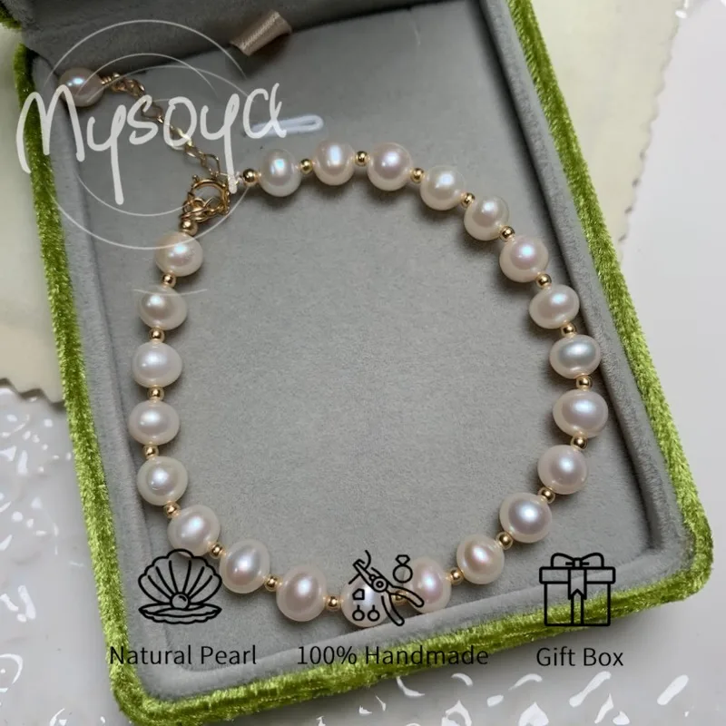 

MYSOYA White Freshwater Pearl Bracelet 5-6mm With Gift Box For Him/Her Birthday/Wedding/Christmas/New Year/Anniversary Gift
