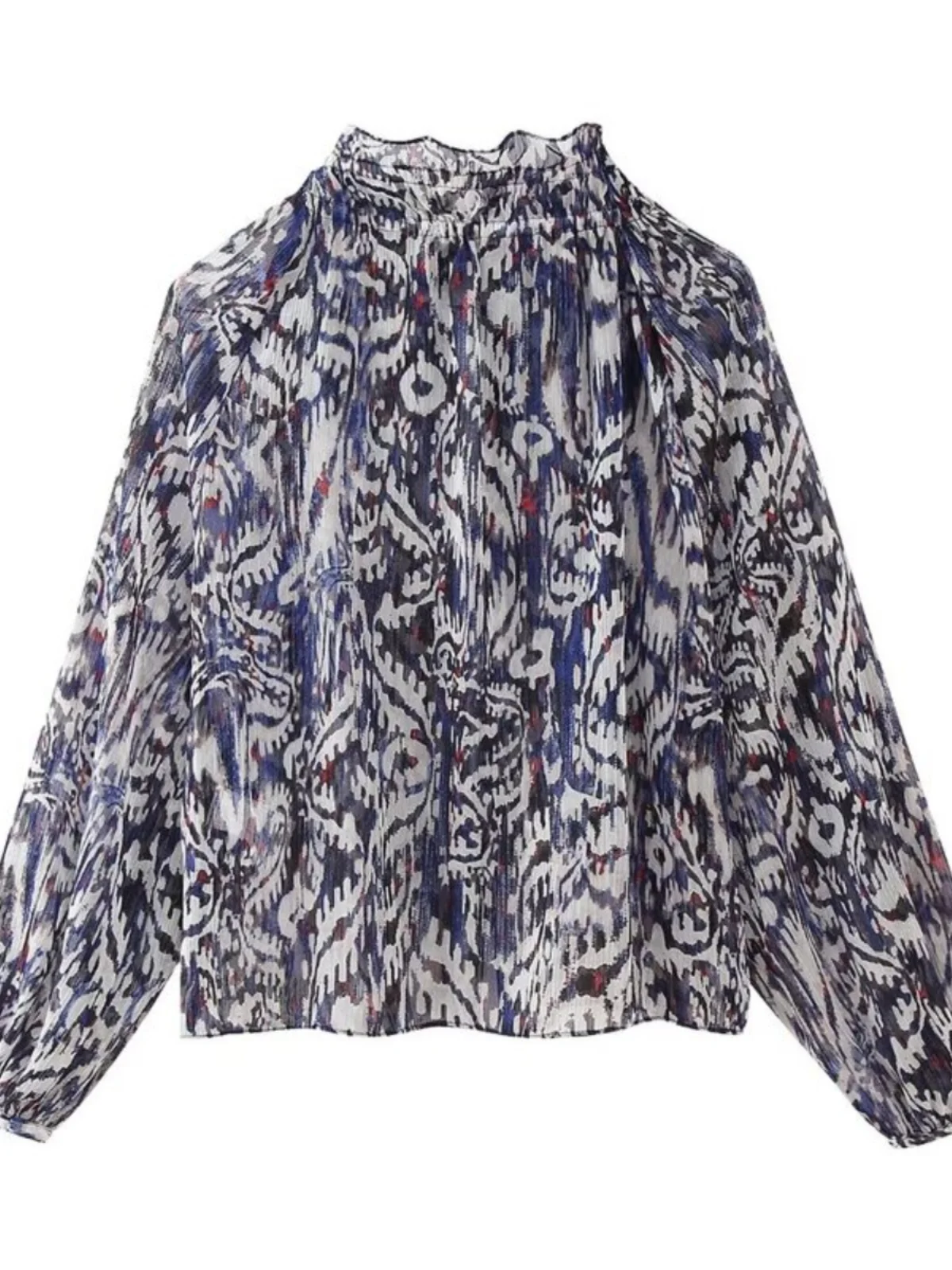 Printemps 2024 ample gonflé Sve métal couleur imprimé Blouse Faionable femmes vêtements Ensemble adapté aux idées 25-35