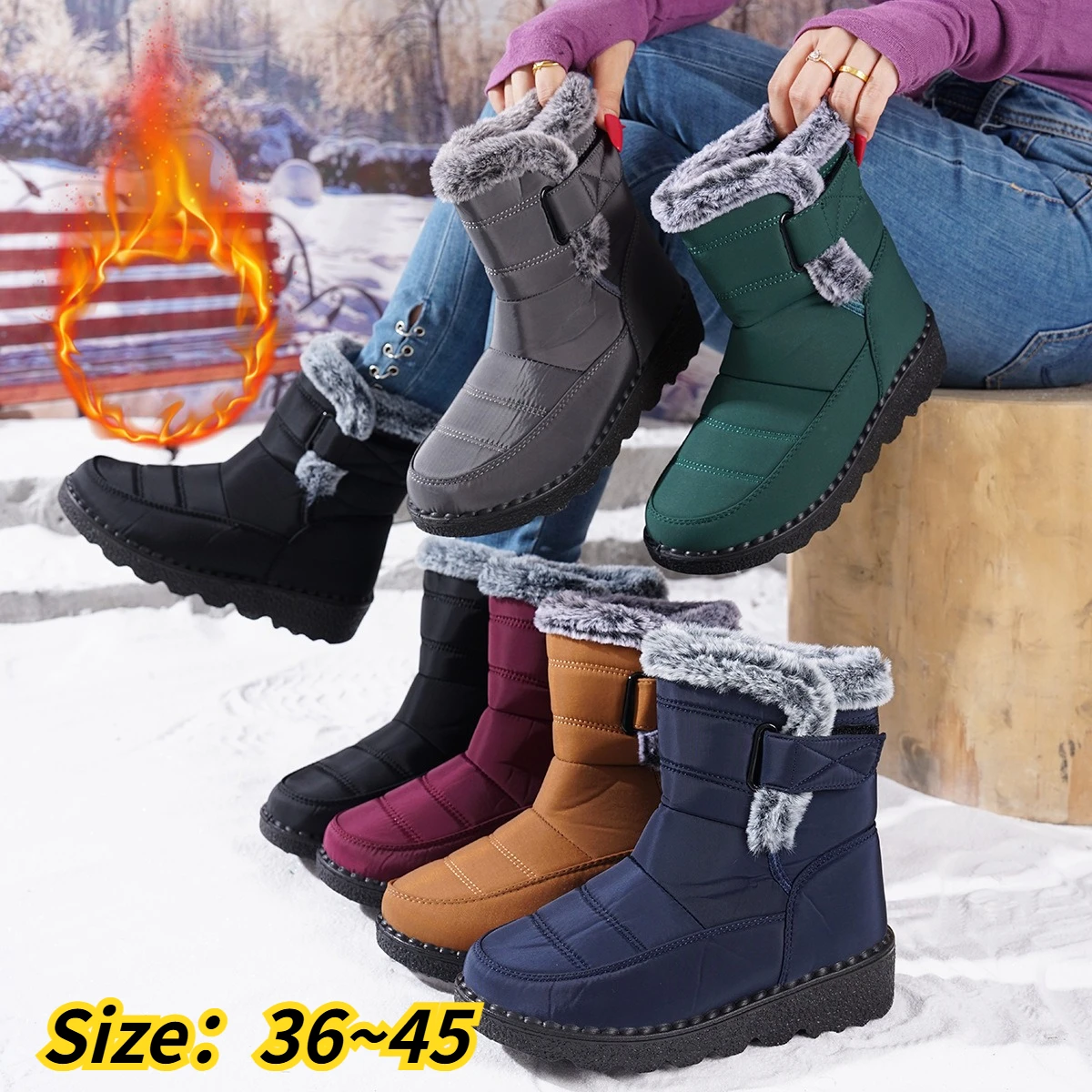 Motorcycle snow boots rabbit plush widened men women midsole cotton shoes waterproof cold resistant oversized shoes