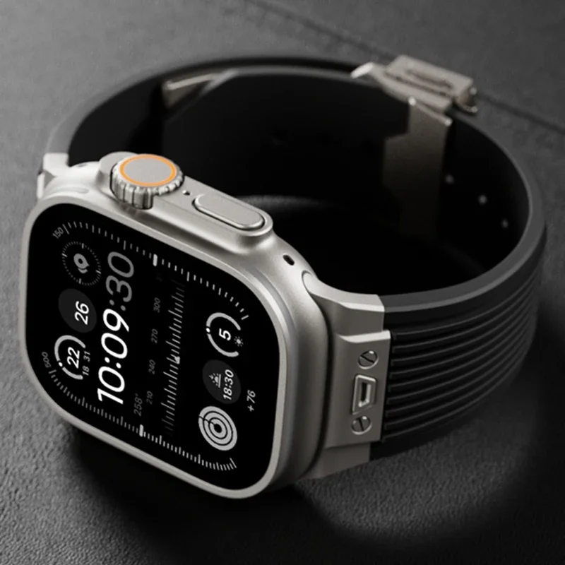 

Band For Apple Watch Ultra 2 49mm 46mm 45mm 44mm 42mm Silicone Strap For iWatch Series 10 9 8 7 6 5 4 SE Men Bussiness Bracelet