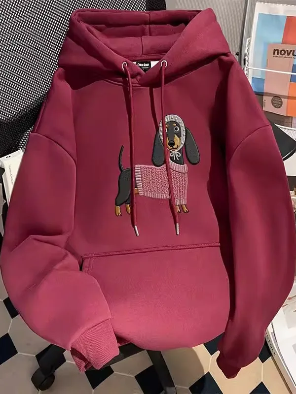 

Мужская толстовка большого размера с мультяшным принтом собаки, 300 Pou, из чистого хлопка, на флисовой подкладке, осенне-зимняя, новая, утепленная, повседневная