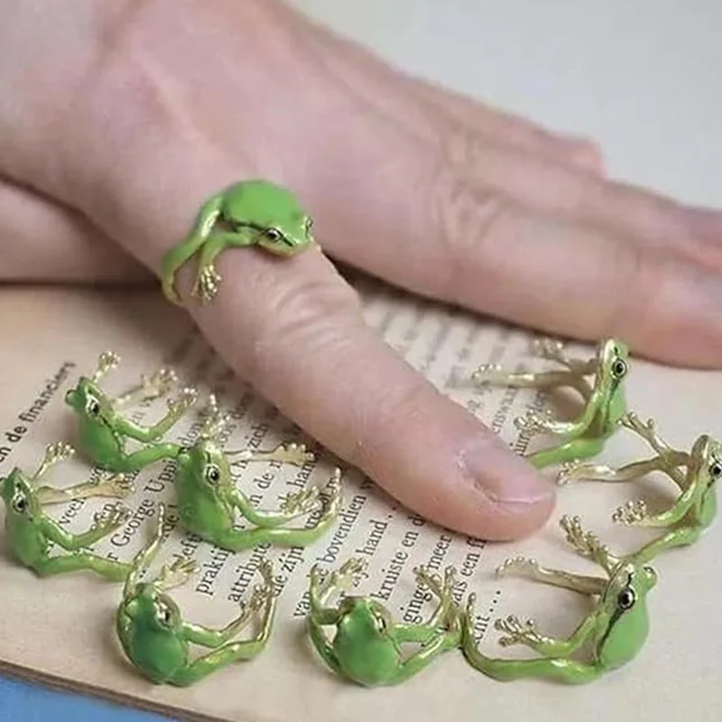 

Unisex Green Tree Frog Open Ring Cute Adjustable Metal Animal Finger Ring Fashion Party Birthday Jewelry Gift