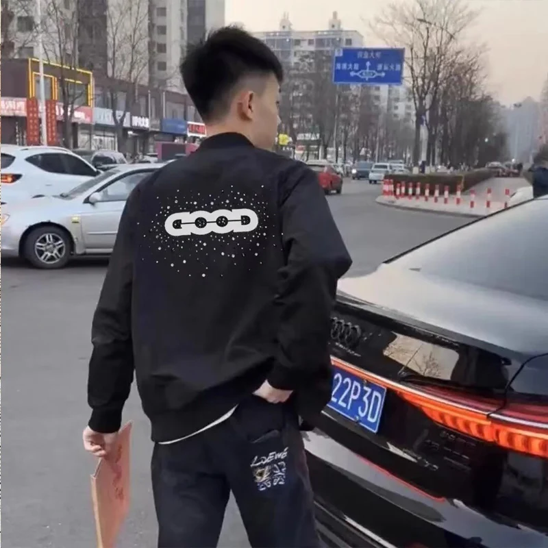 

Хороший бренд, бейсбольная куртка для мужчин, весенне-осенняя новинка, универсальная верхняя одежда с воротником-стойкой и бриллиантами, пальто