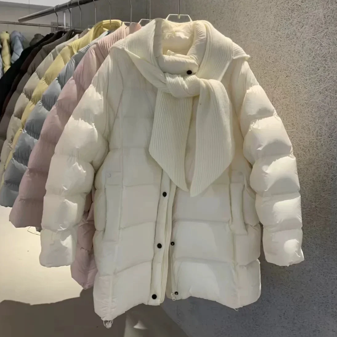 Winter New Women's Down Jacket Knitted Hat Shawl Jacket