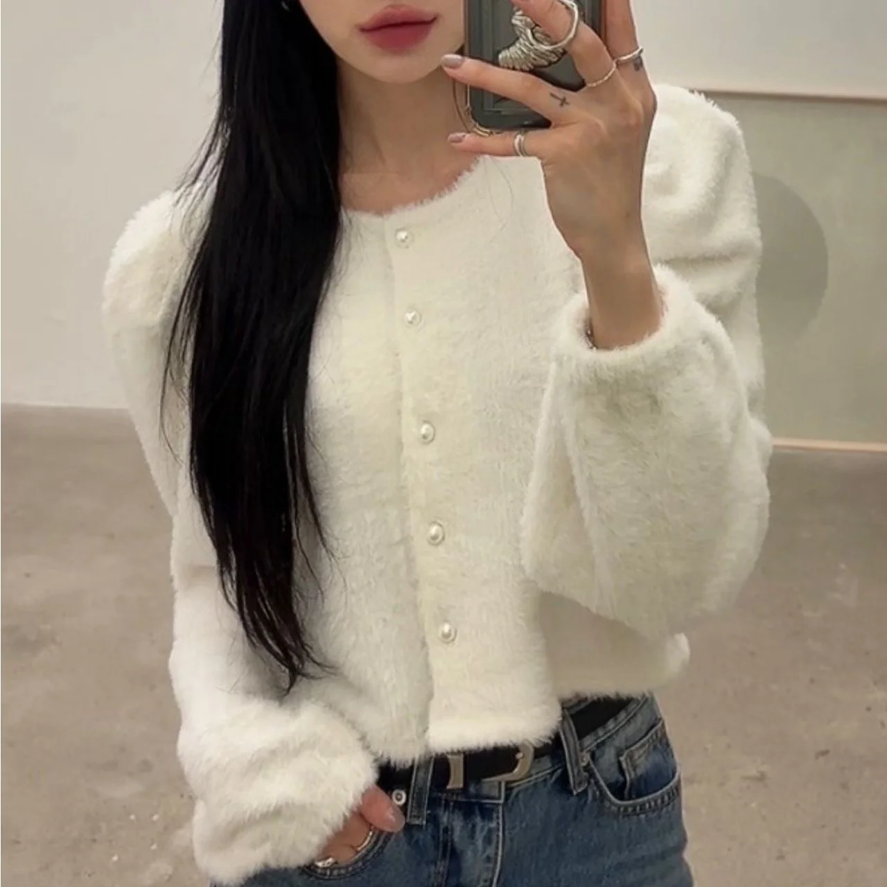 패셔너블한 캐주얼 퍼 텍스처 레트로 디자인 감성 가을 겨울 여성용 스트레이트 컷 코튼 아우터웨어