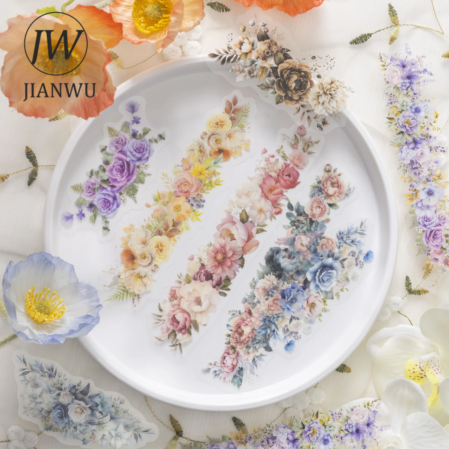 JIANWU Encounter A Sea of Flowers Series Vintage Plant Landscaping Material Collage PET Sticker Creative DIY Journal Stationery