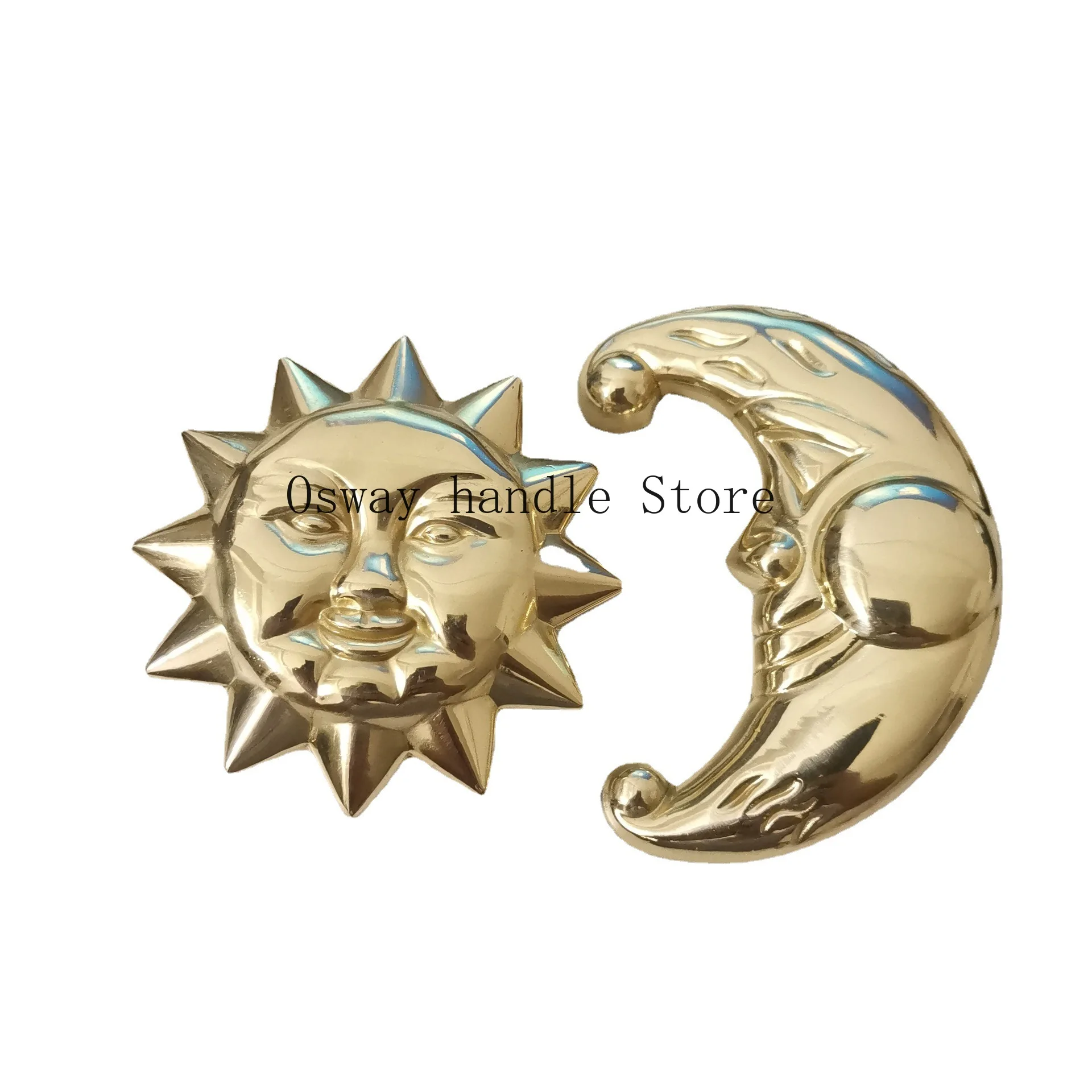 Brass Sun God Cabinet Door Handles Moon Shape Drawer Pulls Furniture Buttons Dresser Knobs Wardrobe Pulls Kitchen Gold Hardware