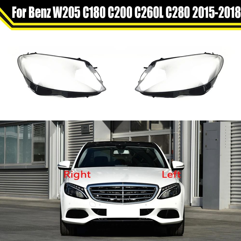 

Front Car Lampcover For Mercedes-Benz W205 C180 C200 C260L C280 2015~2018 Lampshade Caps Shell Light Clear Lens Headlight Cover