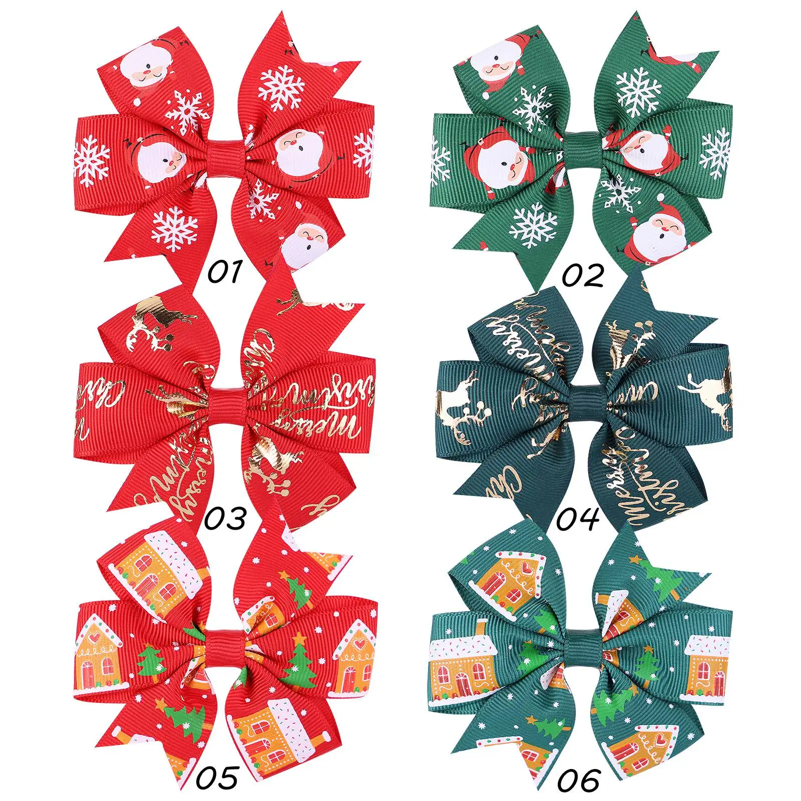 12pcs Christmas Hair Clips Set for Baby Girls Santa Claus Print Ribbon Hairpins Boutique Party Headwear Hair Accessories