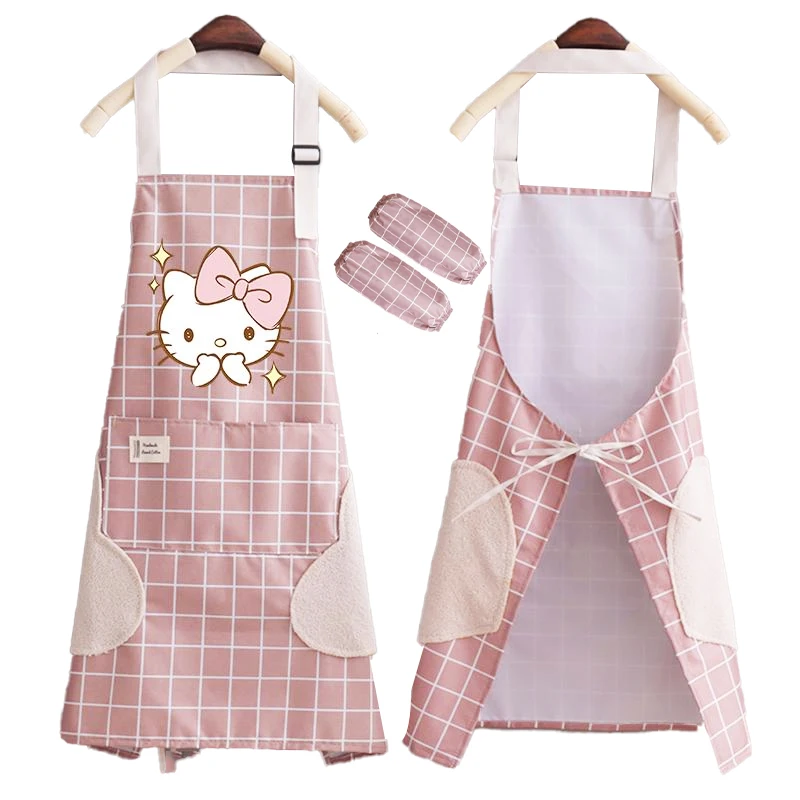 

Kawaii Sanrioed Hello Kitty Aprons Cooking Baking Apron Cartoon Lattice Waterproof Aprons Girls Cleaning Tool Household Pinafore