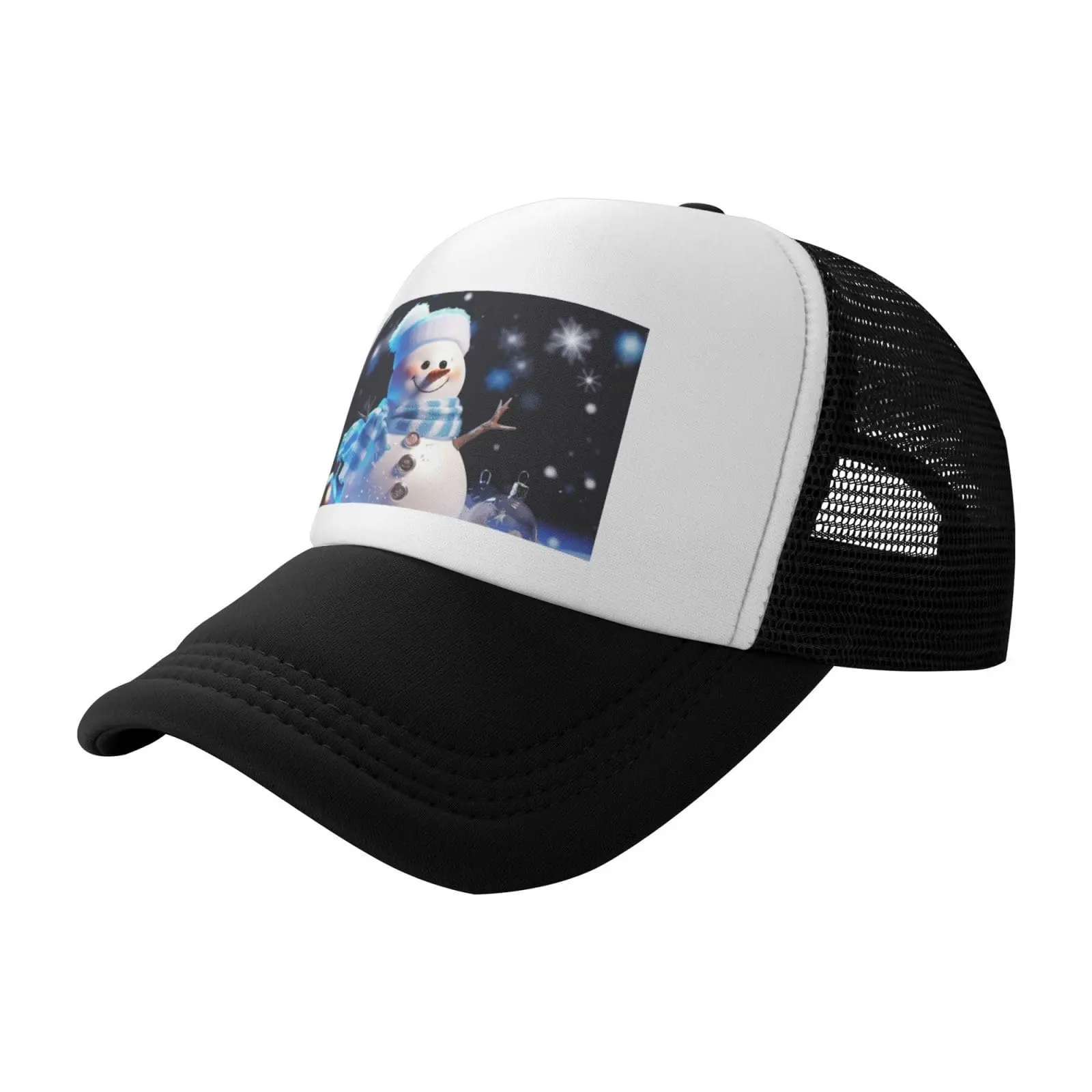 

Crystal Christmas Snowman Printed Trucker Baseball Cap Mesh Hat Adjustable for Men Women Sports Breathable Fashion Daily Travel