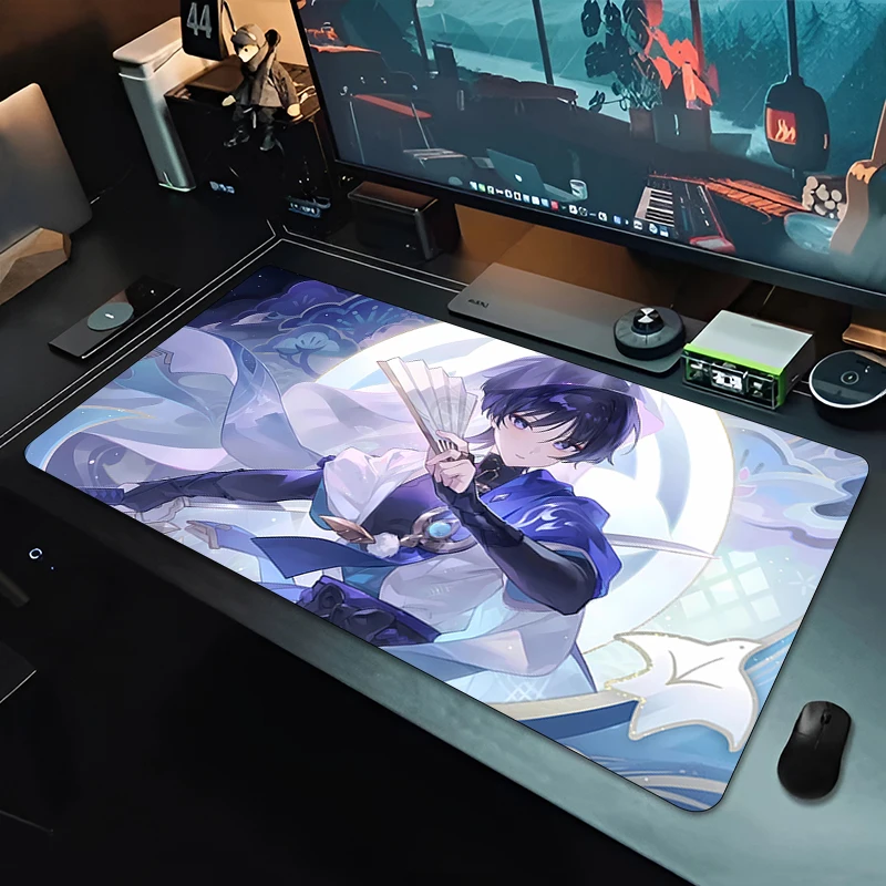 Mouse Pad Genshin Impact Scaramouche Large Rubber Keyboard Mouse Carpet Anti-Slip Gamer Mouse Pad Coaster HD PC Carpet Mousepad