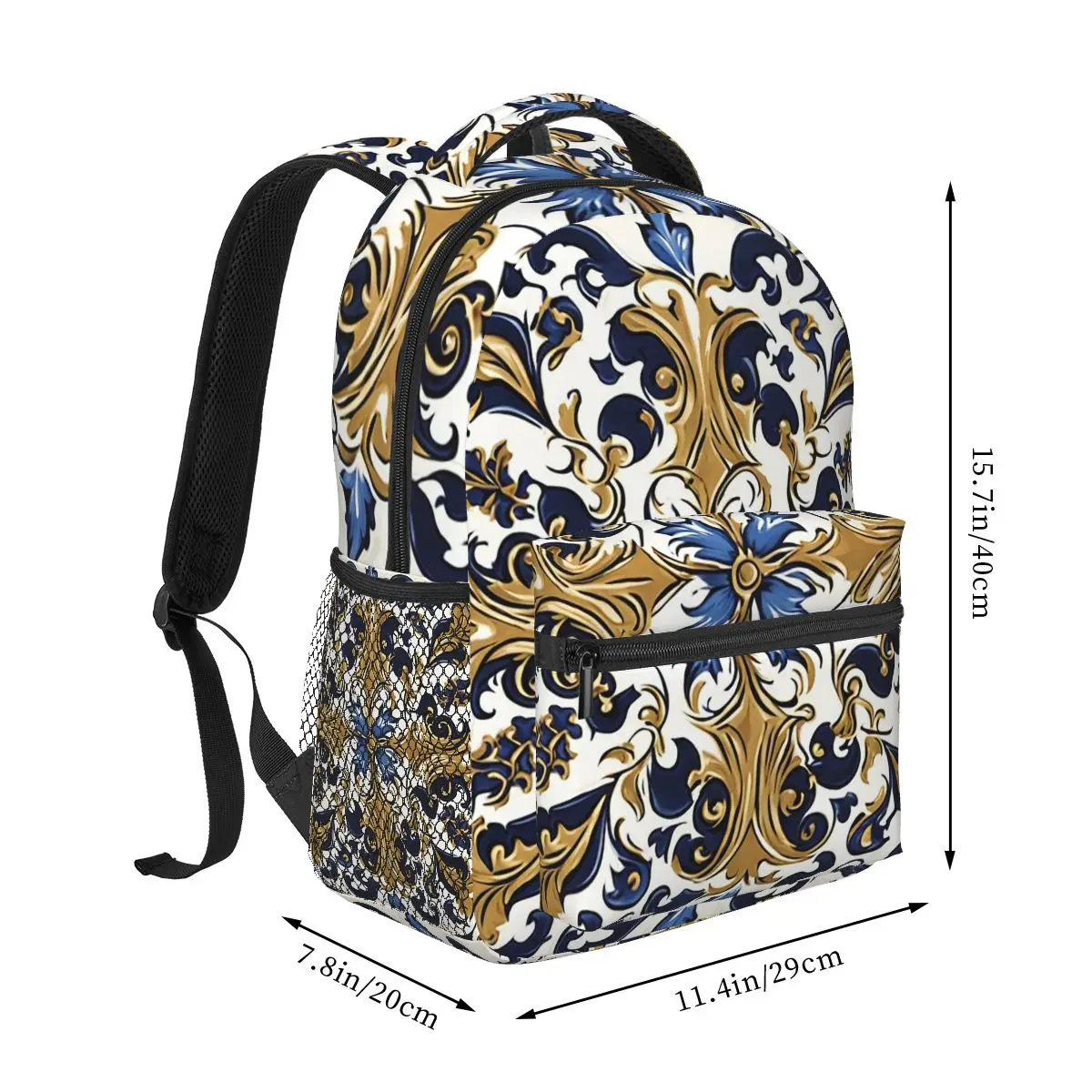 Gold Blue Light Azulejos - Tile Art Backpack Student Boys Girls BookBag Kids School Bag Computer Shoulder Bags for Men Women