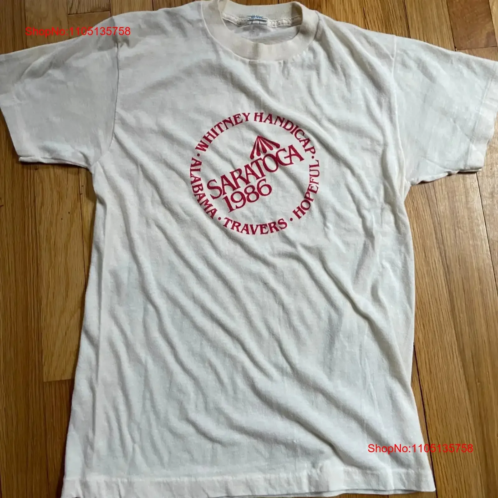 

Футболка VTG 1986 Saratoga Whitney для инвалидов L, винтажный стираный топ для повседневной носки, растягивающаяся уличная одежда с легкой графикой, мягкая