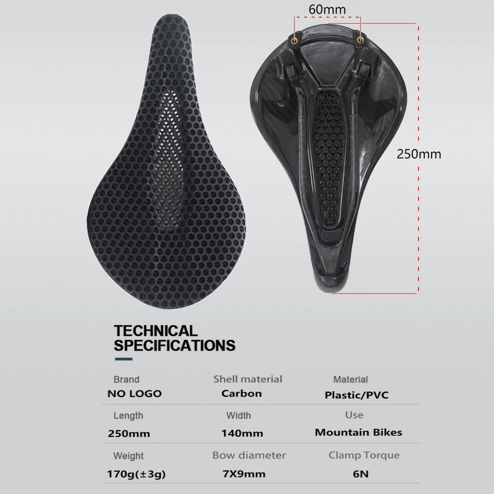 

3D Printed Ultralight Bicycle Saddle Carbon Saddle 250x140mm 3k Bicycle Seats for MTB Road Gravel Bike Seat Parts no logo