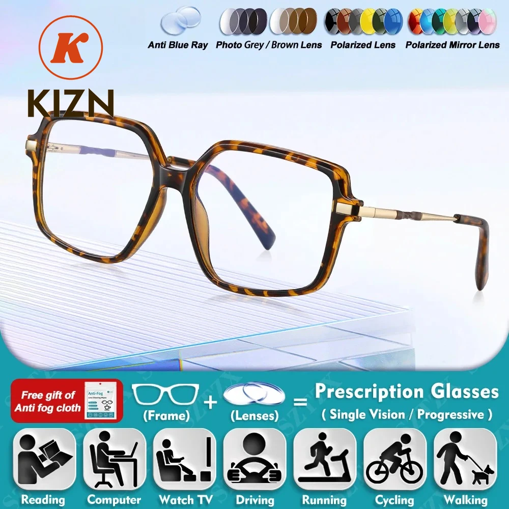 

Классические женские фотохромные очки KIZN с многоугольной оправой для коррекции близорукости, увеличенная оправа, защита от синего света, прогрессивные линзы для чтения