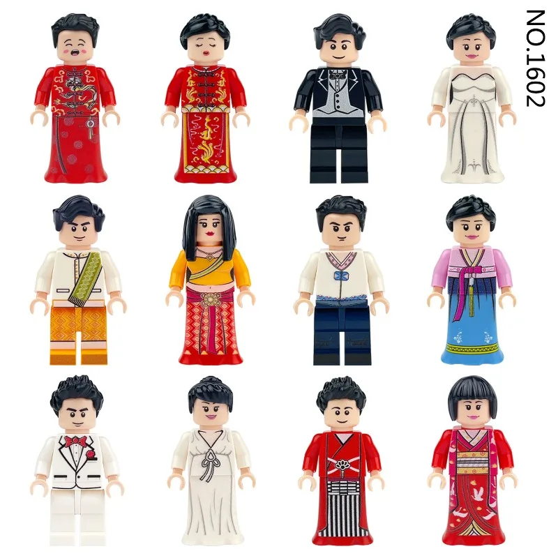 1602 دمية زفاف للأطفال تجميع جزيئات صغيرة مع هدية عيد ميلاد على شكل رأس هانفو للعروس، شخصيات كرتونية. #5