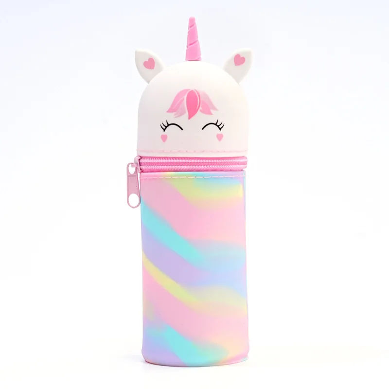 Cute animal silicone large capacity retractable student pen holder zipper pencil case stationery cosmetics lipstick