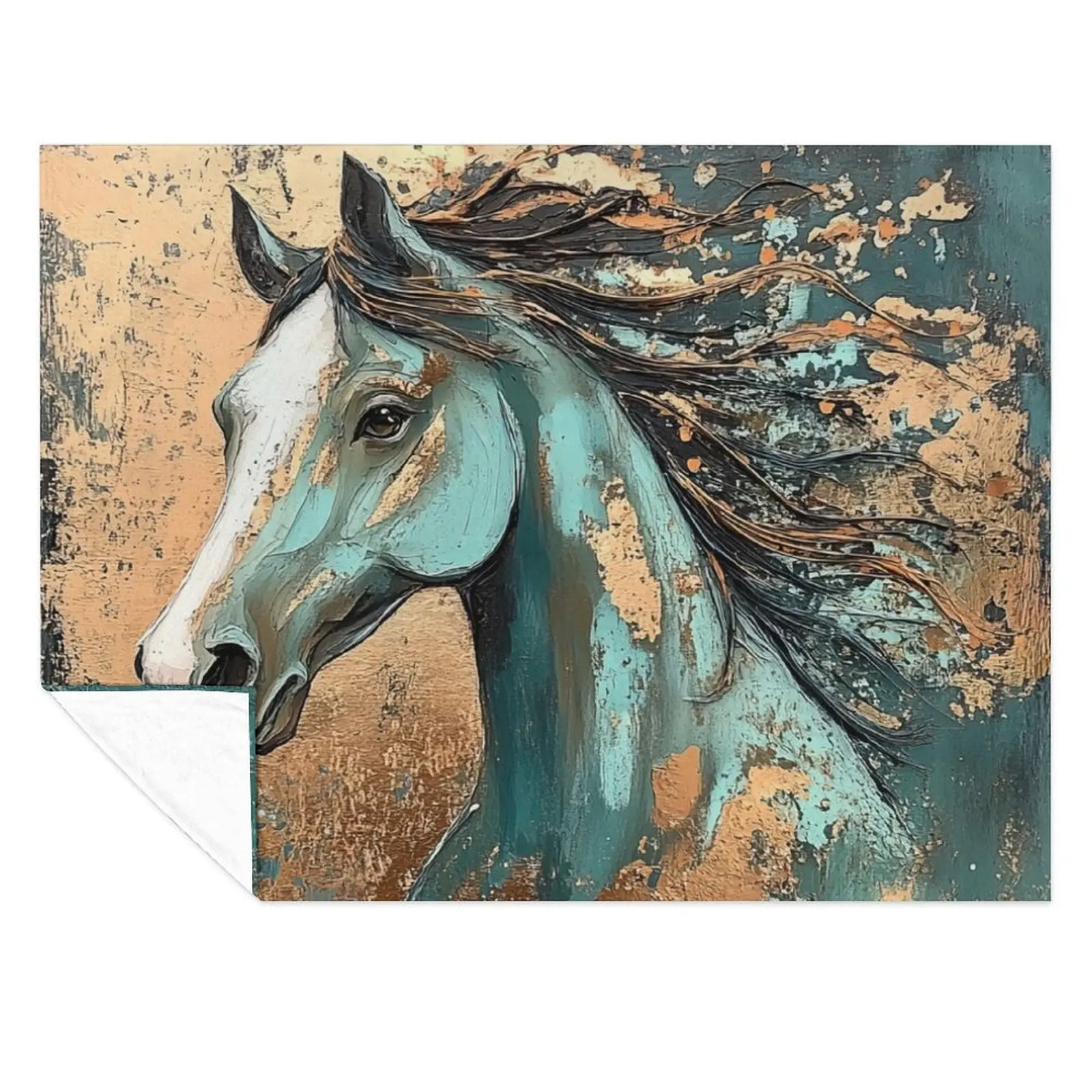 

Teal and Copper Horse Throw Blanket Weighted Bed Fashionable Comforter Cute Blankets