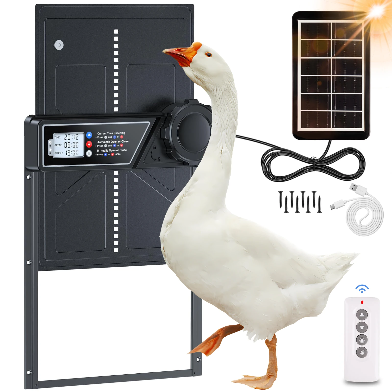 Anti-Pinch Automatic Chicken Coop Door with Timer Solar Chicken Coop Door Durable Aluminum Alloy Chicken Coop Predator Protectio