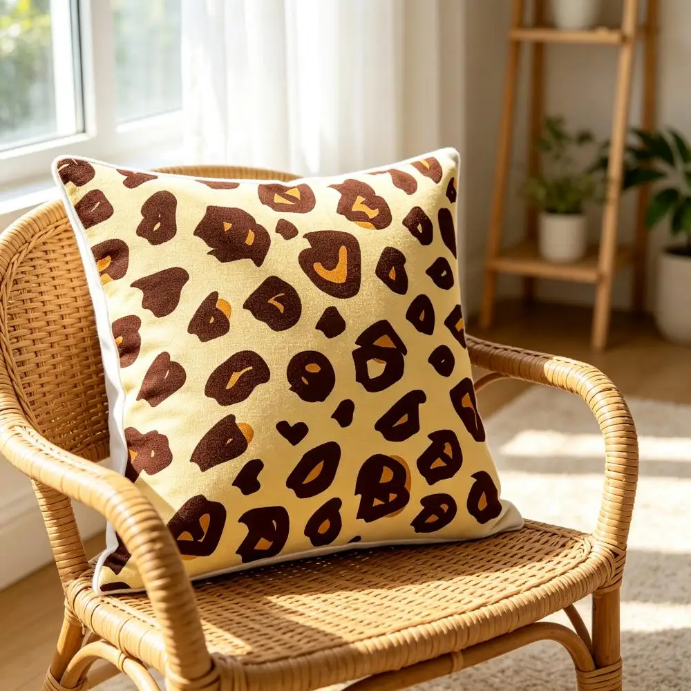 1PC Yellow Small Leopard Print Pillow Cover, Mini Cheetah Spot Pattern Polyester Cushion Case for Sofa Living Room Decor