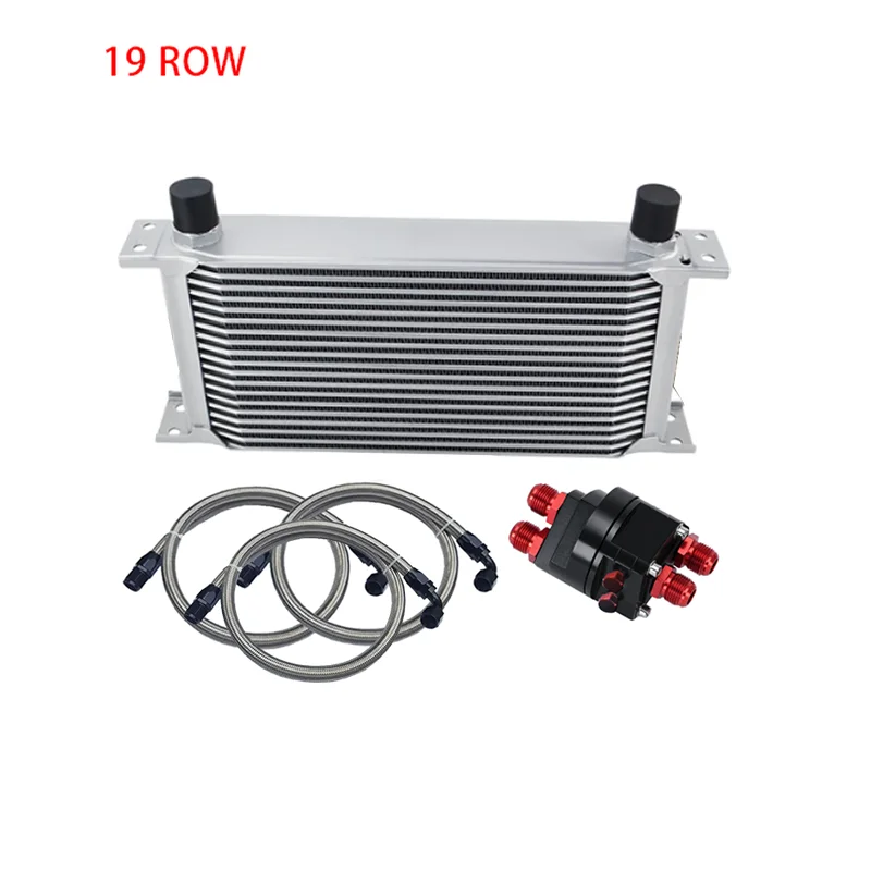 

Universal 19 Rows Oil Cooler Kit + Oil Filter Relocation Male Fitting Adapter + AN10 Stainless Braided Hose