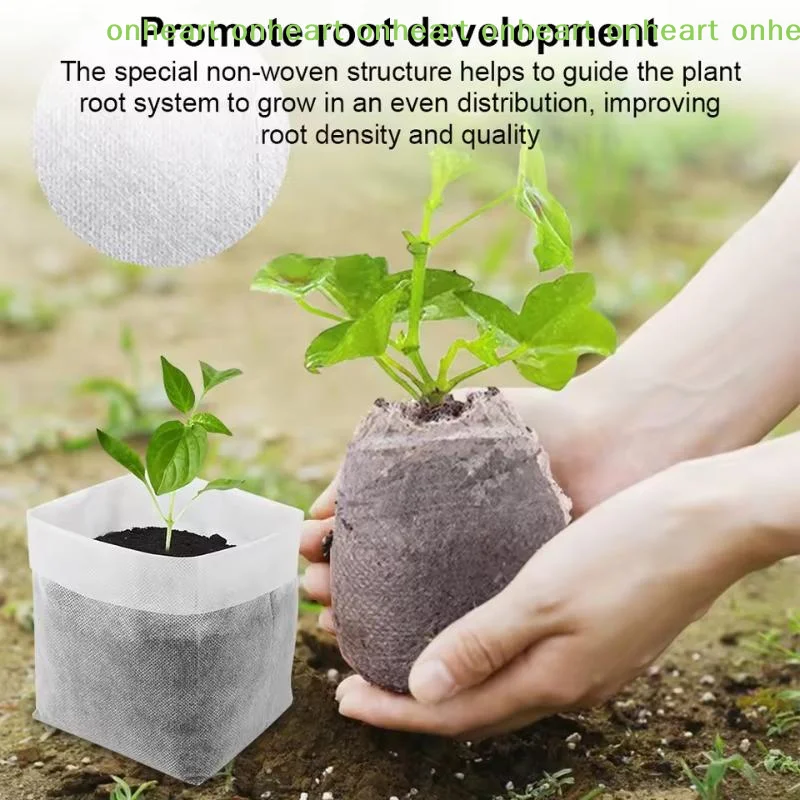 [C]100pcs Biodegradable Seed Nursery Bags, Non-Woven Plants GrowBags, Fabric Seedling Pots Plants Pouch, Home Garden Supply