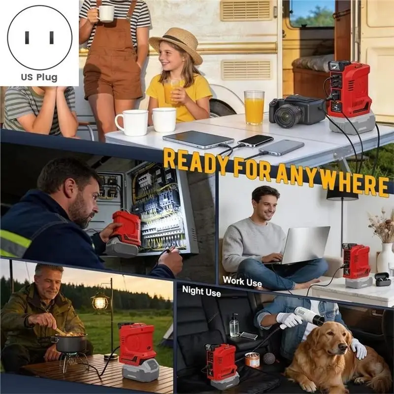 Outdoor Work Inverter With LED Light Type-C DC US Plug For Milwaukee Multifunction Intelligent Lithium Battery Inverter