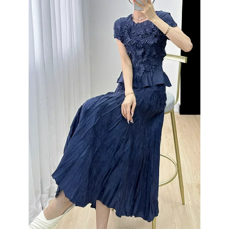 Pleats Original Mid-length Knee-length Half-body Skirt Summer Large Hem Irregular French Pleat A-line Jupe Women Loose Clothing