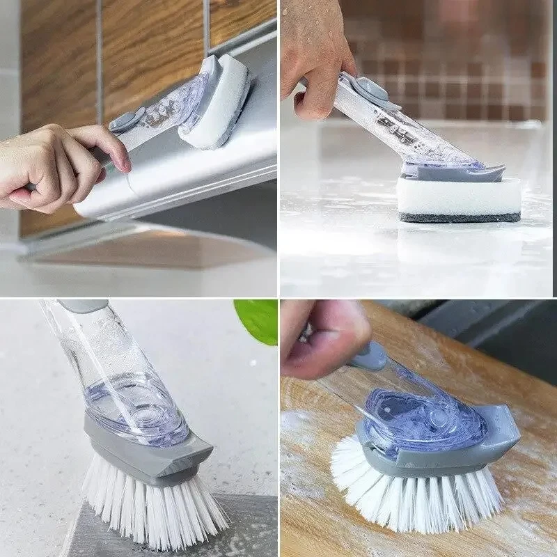 Kitchen Cleaning Brush 2 In 1 Long Handle Cleaning Brush with Removable Brush Sponge Dispenser Dish washing Brush Kitchen Tools