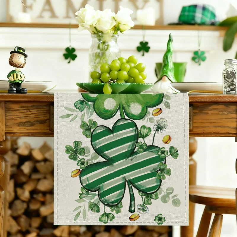 

VIKAMA St. Patrick's Day Lucky Grass Table Flag Irish Theme Party Table Decoration Cloth Entrance Dining Cabinet Cover Cloth
