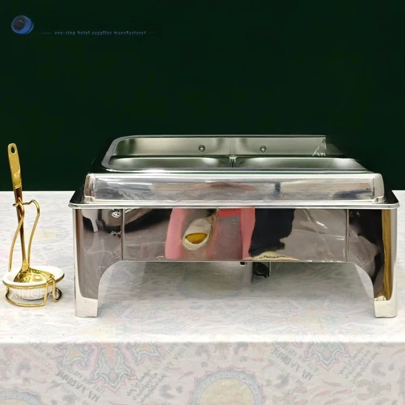 Party wedding equipment Stainless steel hot pot rectangular glass catering buffet warmer set
