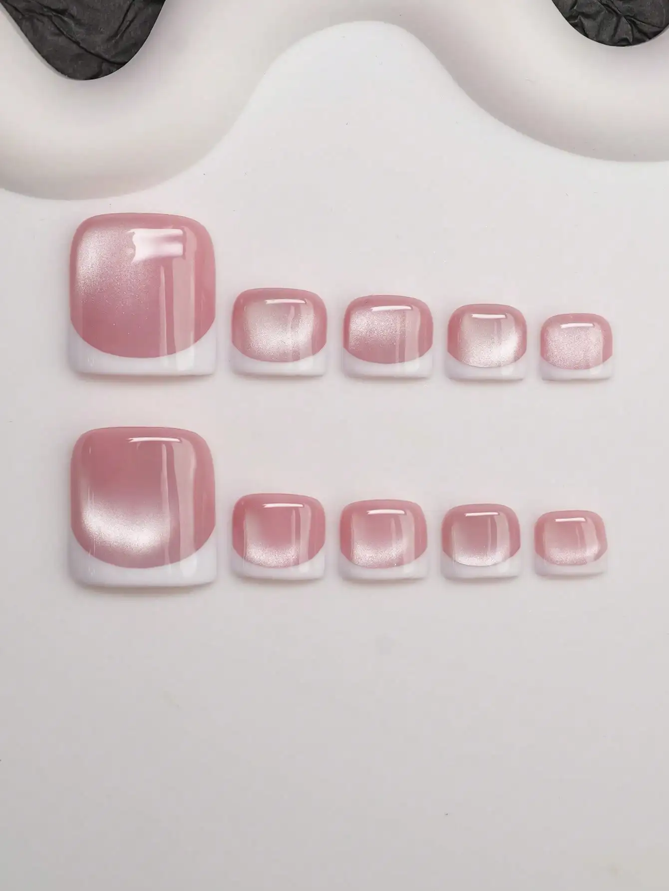 14pcs Y2K Chic Handmade Nail Stickers, Cat Eye & French Tip Design, Shiny Nail Decals For Women & Girls, Suitable For Party