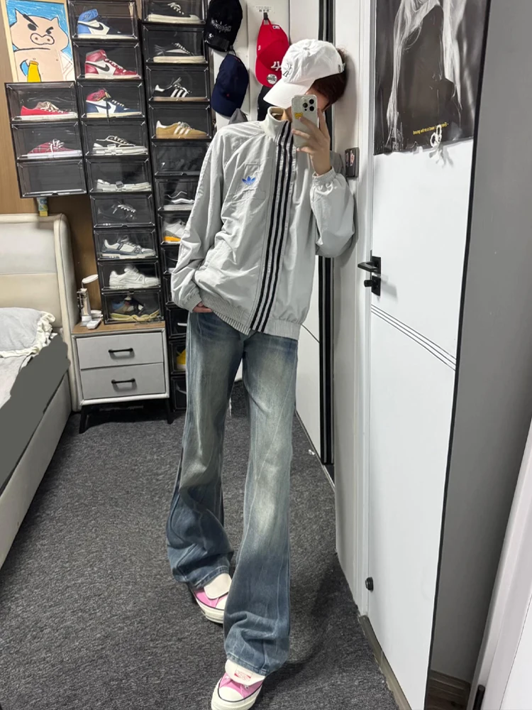 

Ковбойские джинсы с рисунком молнии, мужские прямые джинсы с высокой талией, расклешенные брюки American Vibe Street Sle, осенняя одежда