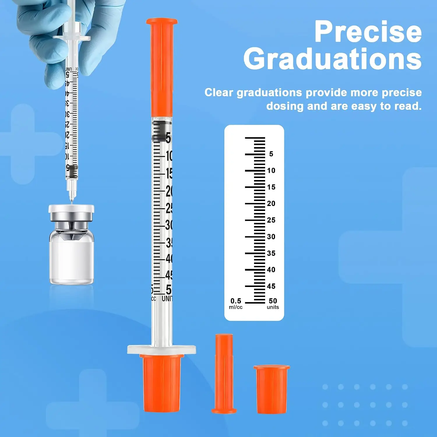 20 or 80 Pcs 0.5ml Disposable Veterinary Syringe with 31G 8mm Needle & Orange Cap, Individually Wrapped for Pet & Farm Animal Us