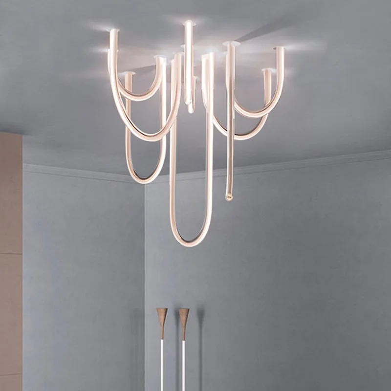 Art Gold Curve line ceiling Lamp led U Shape tube lamp for living room Home Decor Creative Minimalist Showroom Counter Light
