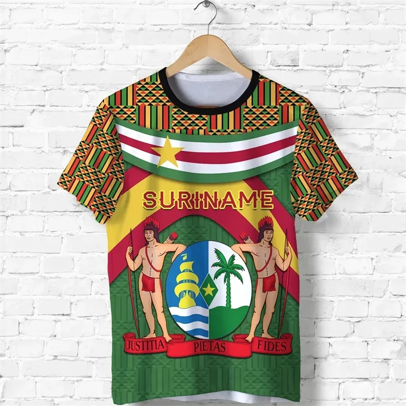 

Surinam Flag Pattern T-shirts Summer Fashion Short Sleeve National Emblem 3D Printed T Shirts Streetwear Casual Oversized Tees