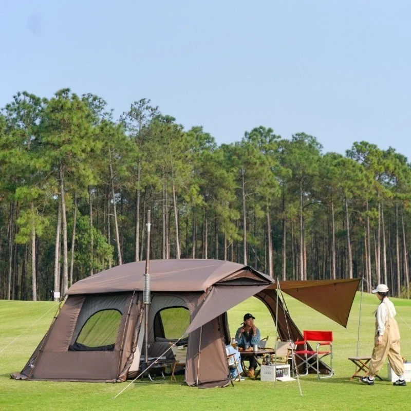 

Outdoor camping lightweight tunnel tent folding portable camping overnight equipment one room and one living room