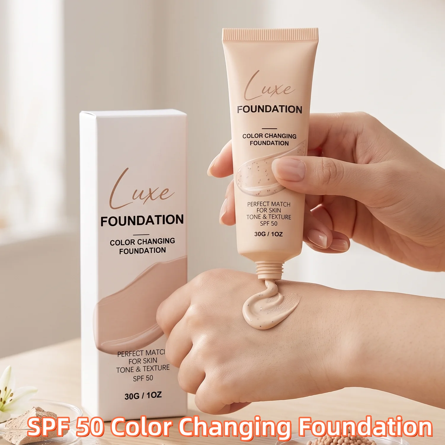 SPF 50 Color Changing Foundation Natural Coverage Adjust Liquid Foundation Lightweight Long Wear Makeup Base for All Skin Types