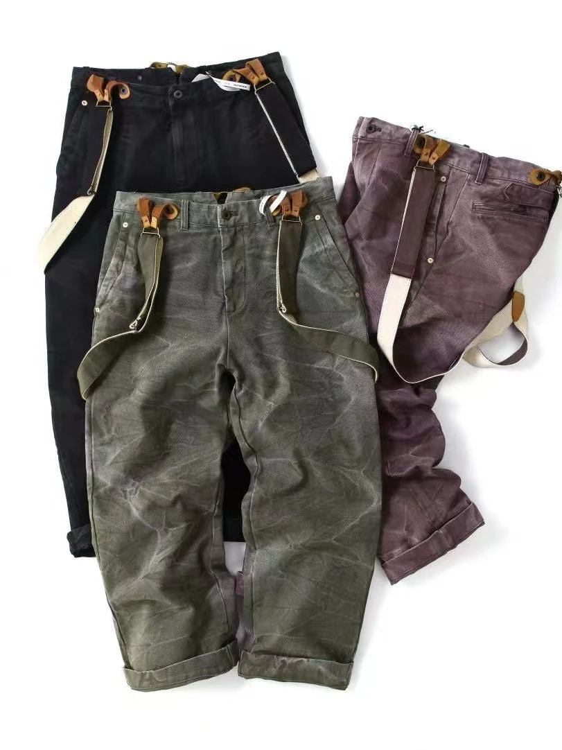 World War II Heavyweight 100% Cotton Washed Canvas Overalls - Durable Loose Straight Men's Lumberjack Casual Workwear Pants