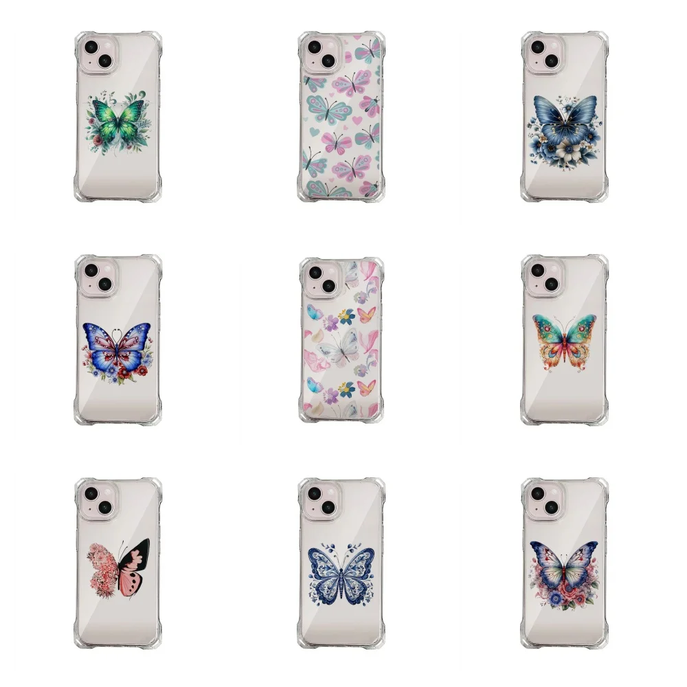 Beautiful butterfly print Collection Suitable for iPhone 16 Case Portable Four Corner Drop Protection Equip with hanging rope B#