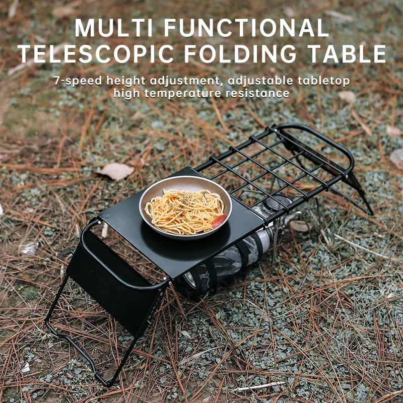 Outdoor Mini Retractable Foldable Multifunctional Barbecue Table with Adjustable Height Grid Picnic Table