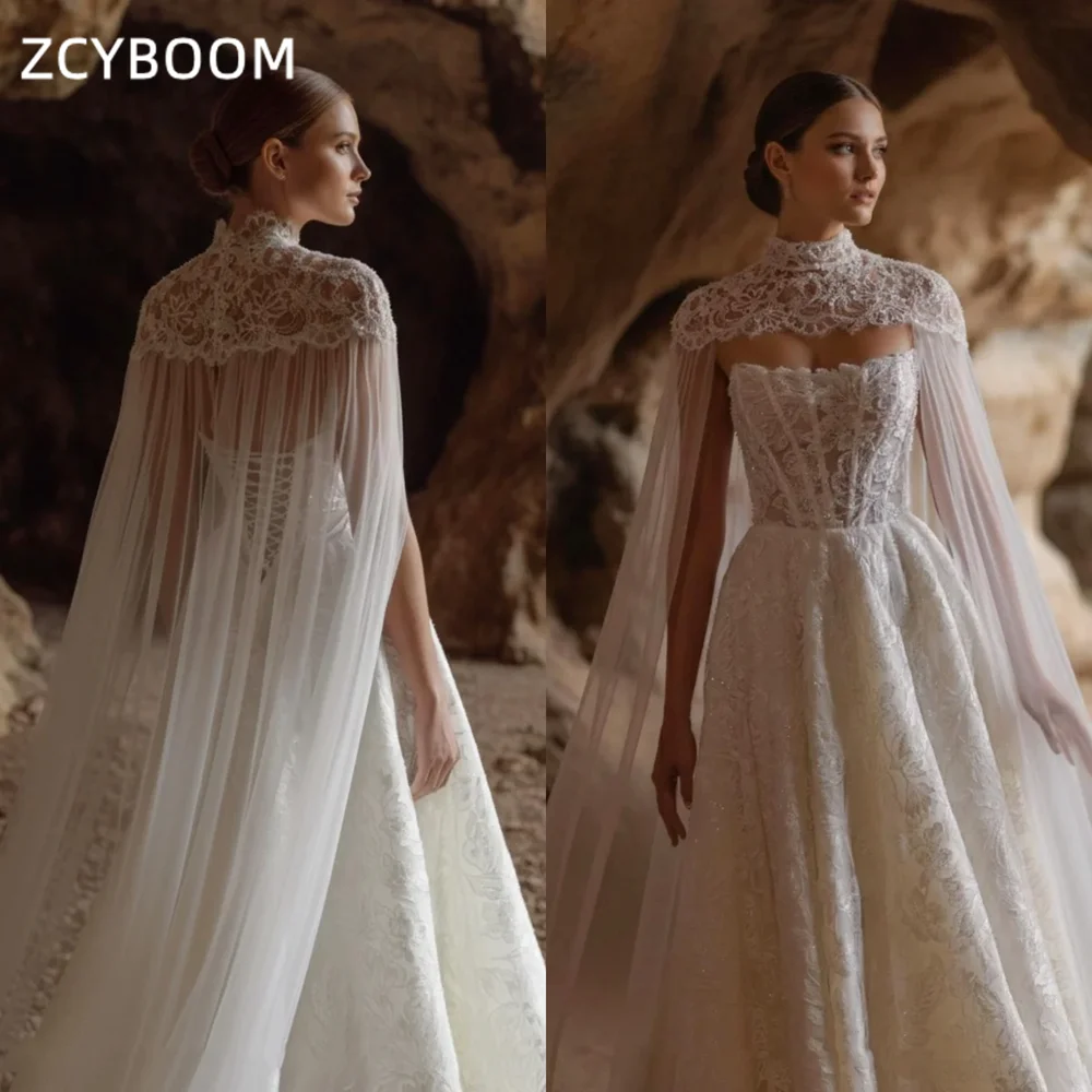Customized Elegant Lace Strapless A-line Wedding Dresses Two Piece Sweep Train Appliques Bridal Gown 2026 Tulle Vestido De Noiva