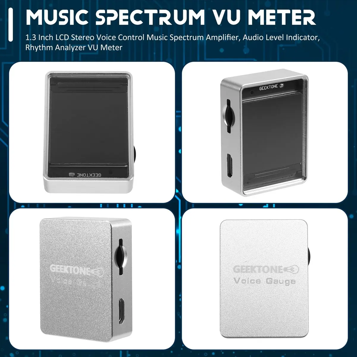 

2025 New 1.3 Inch LCD Stereo Voice Control Music Spectrum Amplifier, Audio Level Indicator, Rhythm Analyzer VU Meter