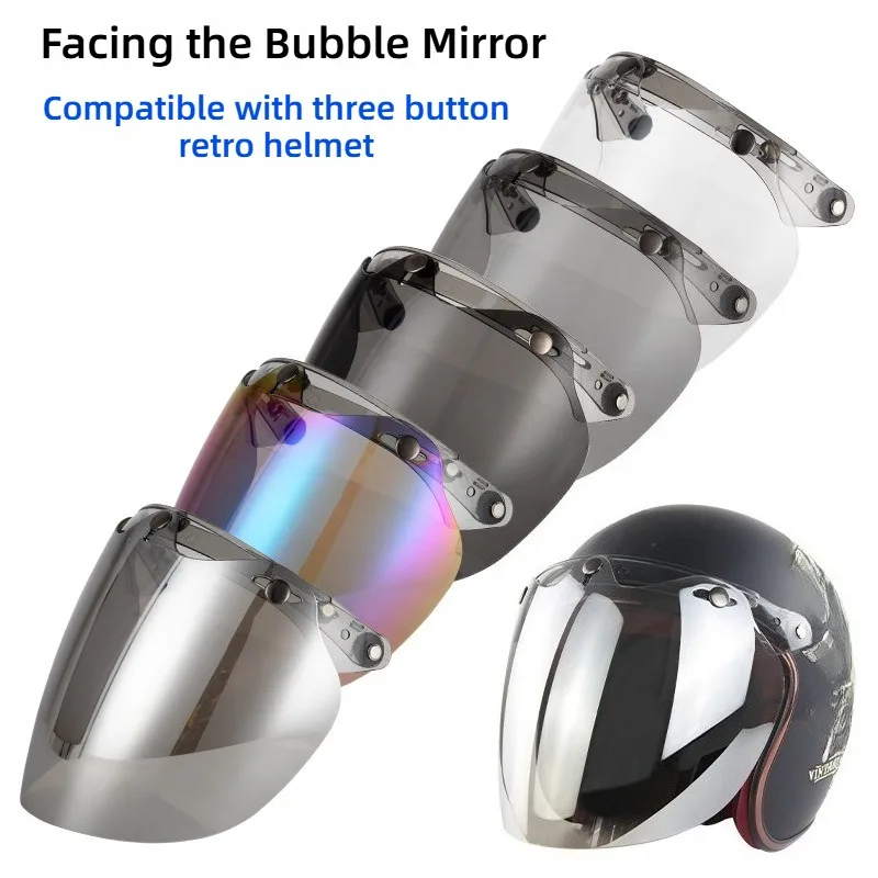 Three Button Straight Face Motorcycle Electric Bike Helmet Lens Retro Helmet Bubble Mirror